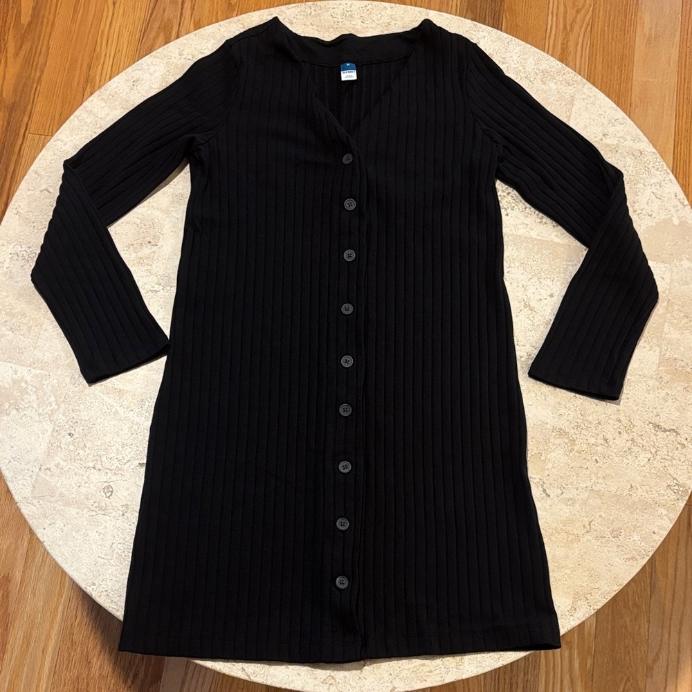 Old Navy‎ Medium Black Ribbed Button-Down vneck sweater dress